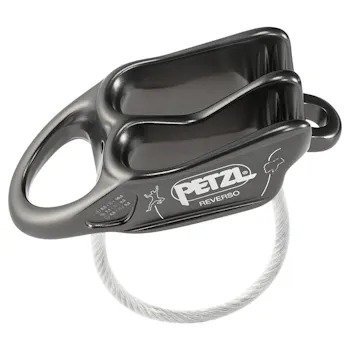 Petzl Reverso belay device in grey