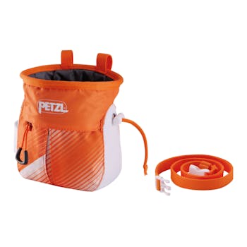 Petzl Sakapoche Chalk Bag in the all new white & orange colour spec. Twin to the black dazzle.