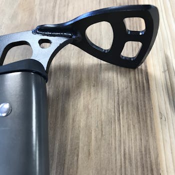 DMM Spire Tech Ice Axe, bottom-up perspective of the adze region of the axe head.