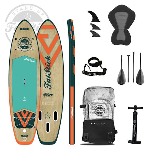 Wooden Menace 11’2 inflatable paddle board from Fatstick