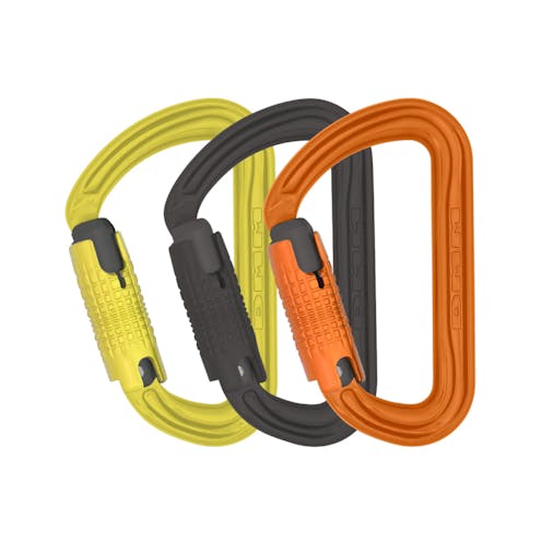DMM Locksafe Shadow Carabiner pack of 3. Lime, Orange, Matt Grey.