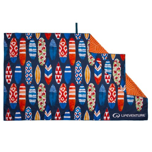 A giant sized surfboard printed recycled soft fibre towel from Lifeventure