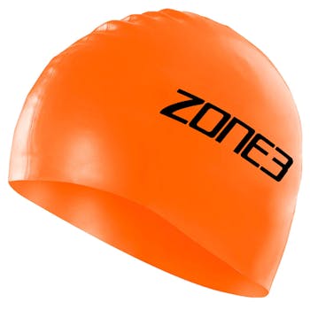 zone 3 swim cap, orange, front and side facing image