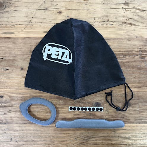Petzl helmet bag and absorbent replacement foam pads. Front.