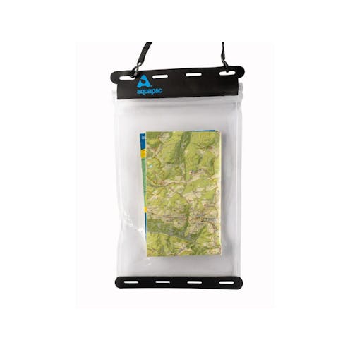 The aquapac map case small version. There is a map stored inside to demonstrate the clarity of the see through material.
