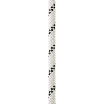 A photo of the Petzl Axis 11mm rope. It's white with black dotted stripes.